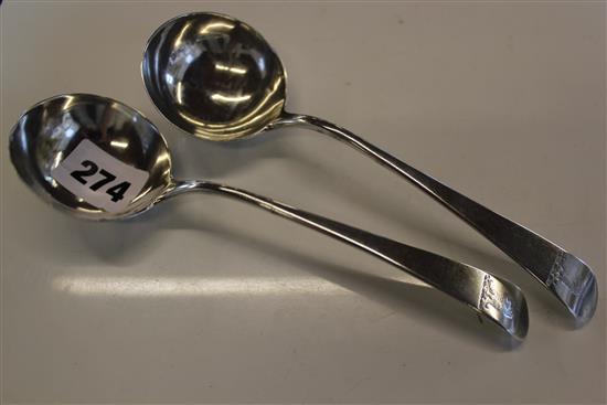 Pair of George III sauce ladles(-)